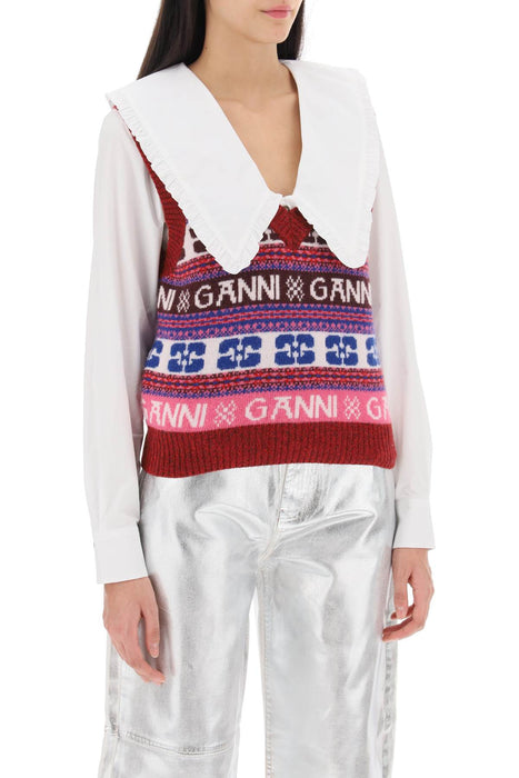 GANNI jacquard wool vest with logo pattern