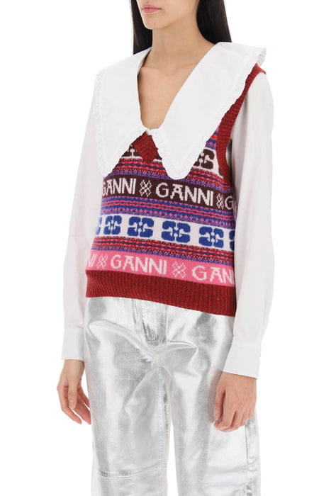 GANNI jacquard wool vest with logo pattern