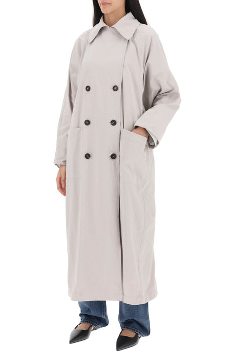 BRUNELLO CUCINELLI double-breasted trench coat with shiny cuff details