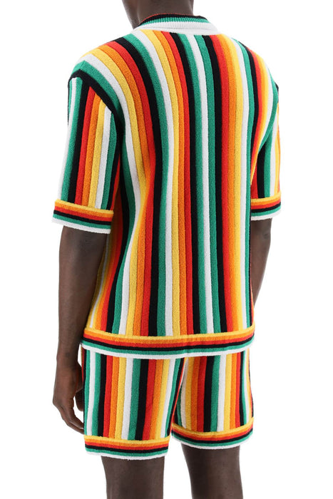 CASABLANCA striped knit bowling shirt with nine words