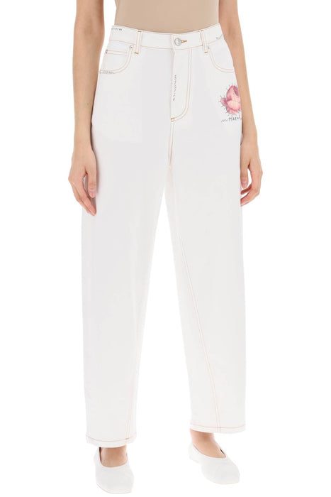 MARNI "jeans with embroidered logo and flower patch