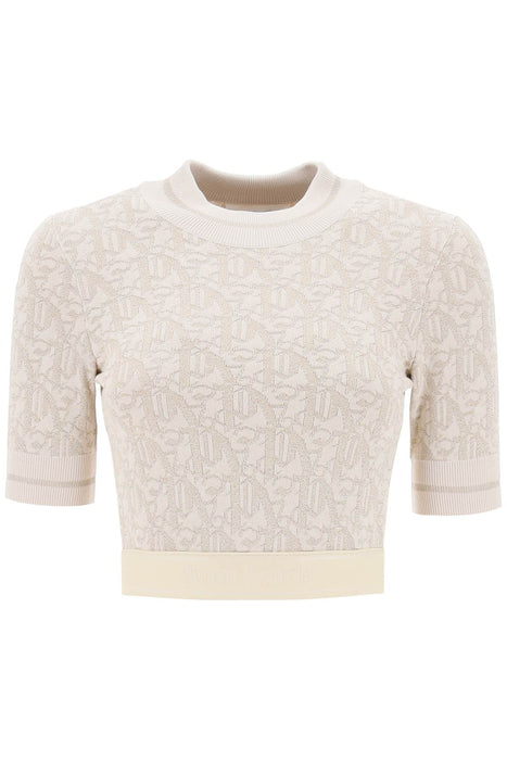 PALM ANGELS monogram cropped top in lurex knit