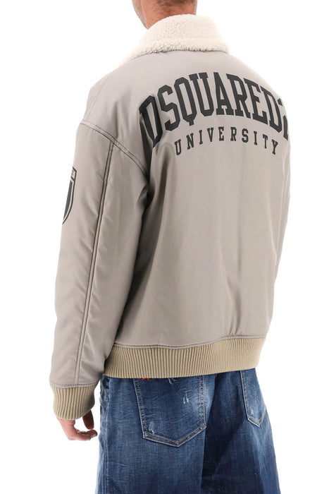 DSQUARED2 padded bomber jacket with collar in lamb fur
