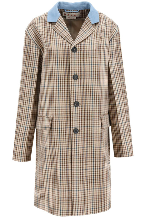 MARNI suede collar checked coat