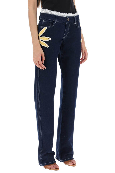 SIEDRES low-rise jeans with crochet flowers