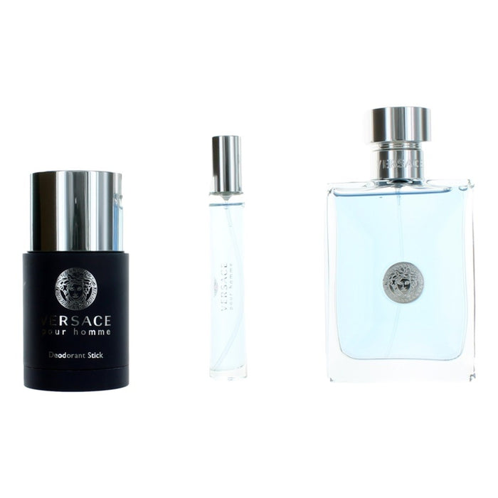 Versace Pour Homme by Versace, 3 Piece Gift Set for Men with Deodorant Stick